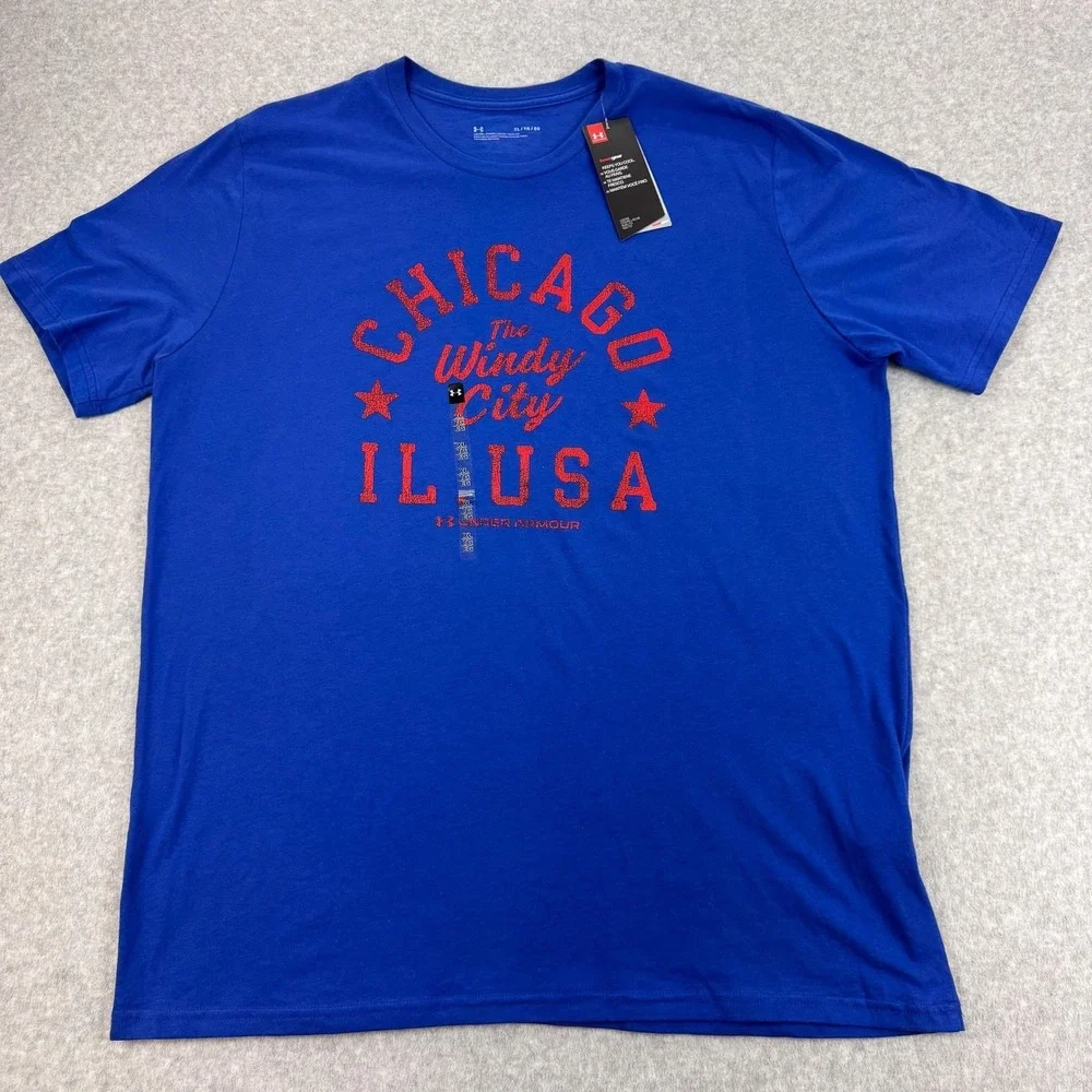 Under Armour Shirt Mens XL Blue Chicago Windy City USA Graphic‎ Tee NEW $30